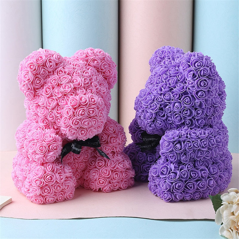 Ours en peluche de 25 cm Fleur de rose